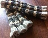 Hand Knitted Womens Wool Bamboo Organic Cotton Blend Striped Ankle Leg Warmers  - Brown, Tan, Green