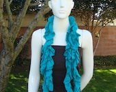 Scruffle Scarf - Teal Blue (Ruffled, Upcycled Infinity Tshirt Scarf in Teal Blue/Dark Turquoise)