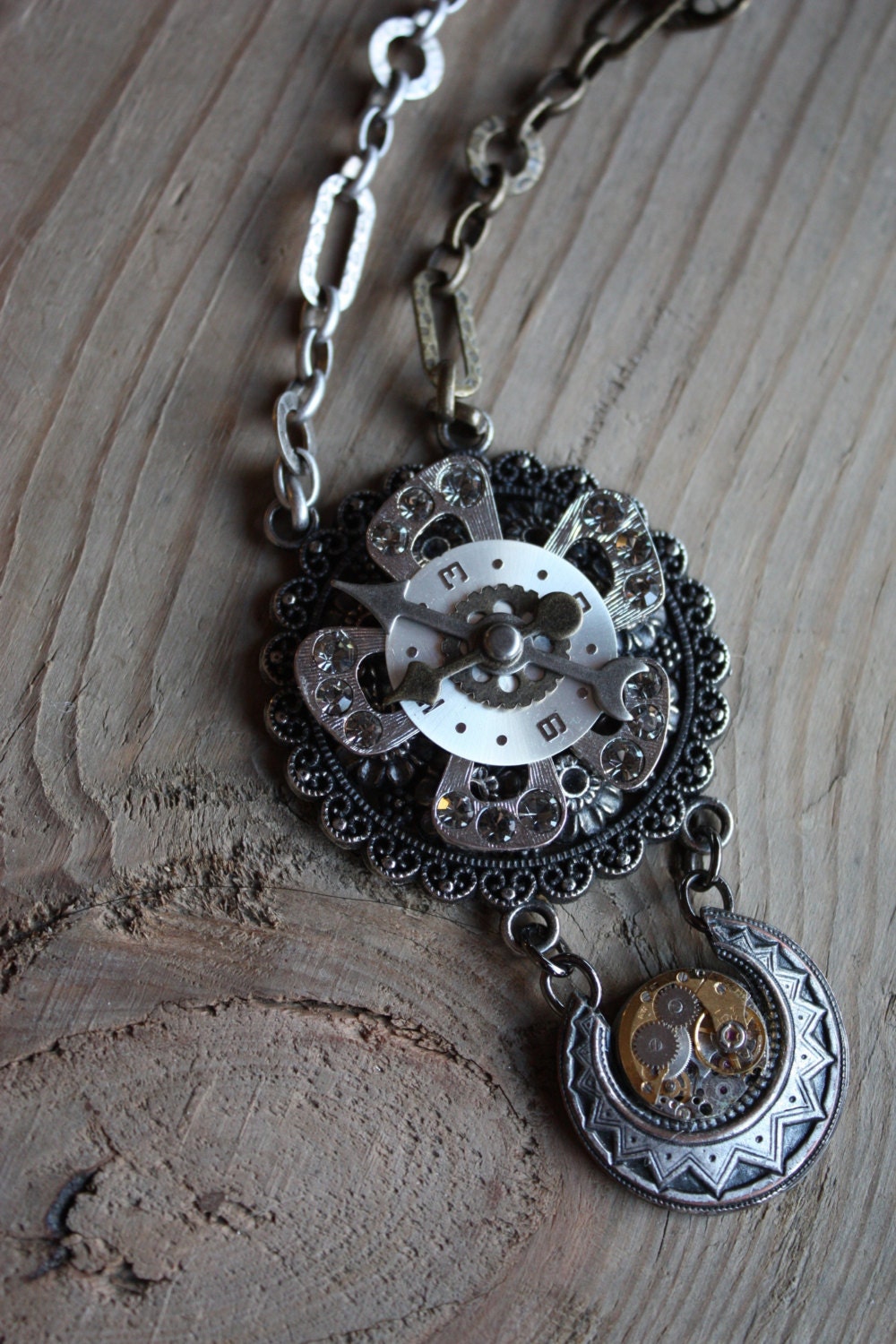 Steampunk CLOCK FLOWER Watch Movement Vintage Necklace