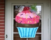 Large  Cupcake with Sprinkles  Burlap Door Hanger