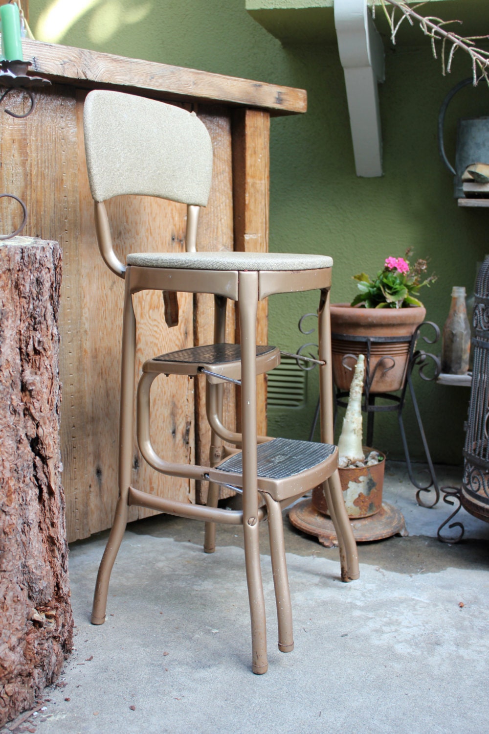 Vintage Cosco Kitchen Metal Step Stool Chair