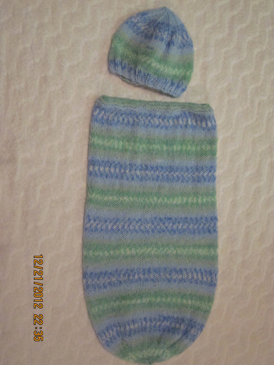 Handmade with Love:  I'm a Big Boy Baby Cocoon and Hat in Bernat's Baby Jacquards Yarn