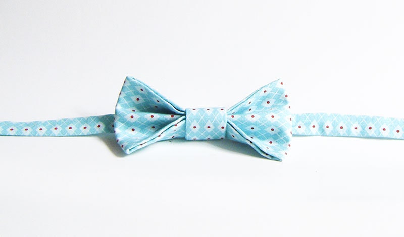 Handmade Bow Tie - Turquoise Spotty Argyle