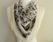 White Floral Crochet Scarf, Edge Lace Scarf, Oya scarf, Embroidery, Handmade, Headband, Bandana, Spring - Fall - Winter - Summer fashion