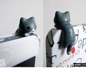 SALE30%OFF: Cute Crouching Kitten iPhone Plug . Phone Charm . Phone Plug . Dust Plug // Phone Decoration, Cat, Kawaii, Lovely, Girly, Grey