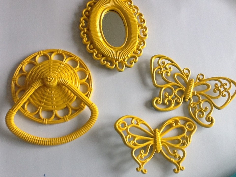 Sunshine yellow up cycled wall decor / towel rack / mirror / bathroom home decor