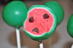 Watermelon cake pops - red green summer picnic 2 dozen in box- perfect for parties