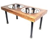 Modern Rustic Elevated Dog Feeder 8" Tall Stainless Steel Bowls Included