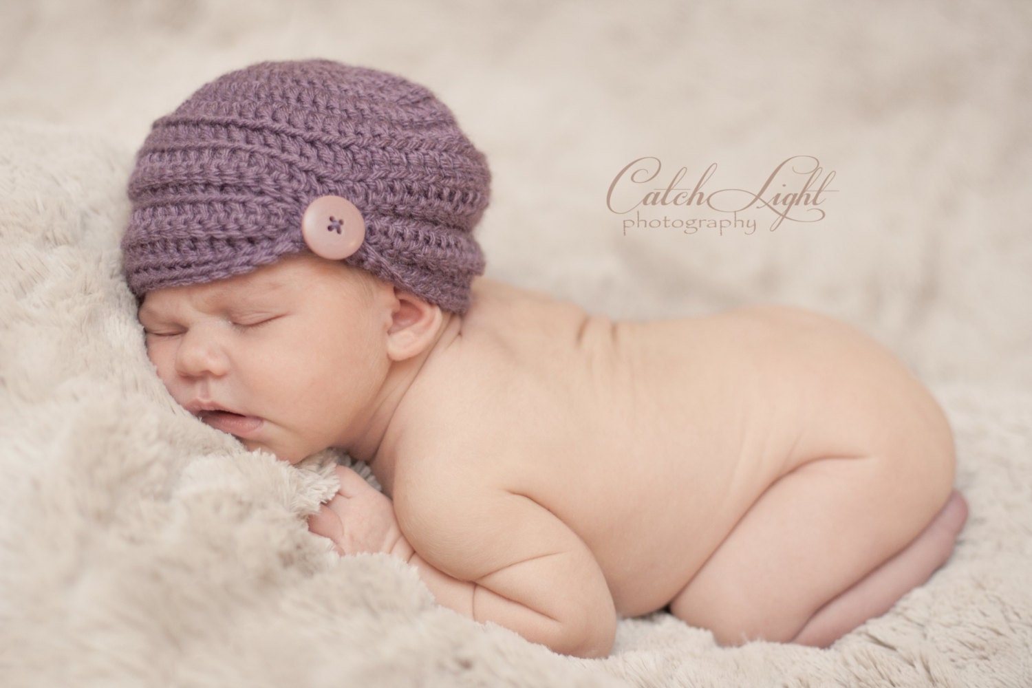 Purple Lavender Hat/Beanie with Decorative Button and Ribbing for Newborns, babies and Toddlers - Made to Order