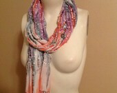 Great statement necklace "Snarf" the scarf necklace with vintage and new buttons Spring Coral sunset colors