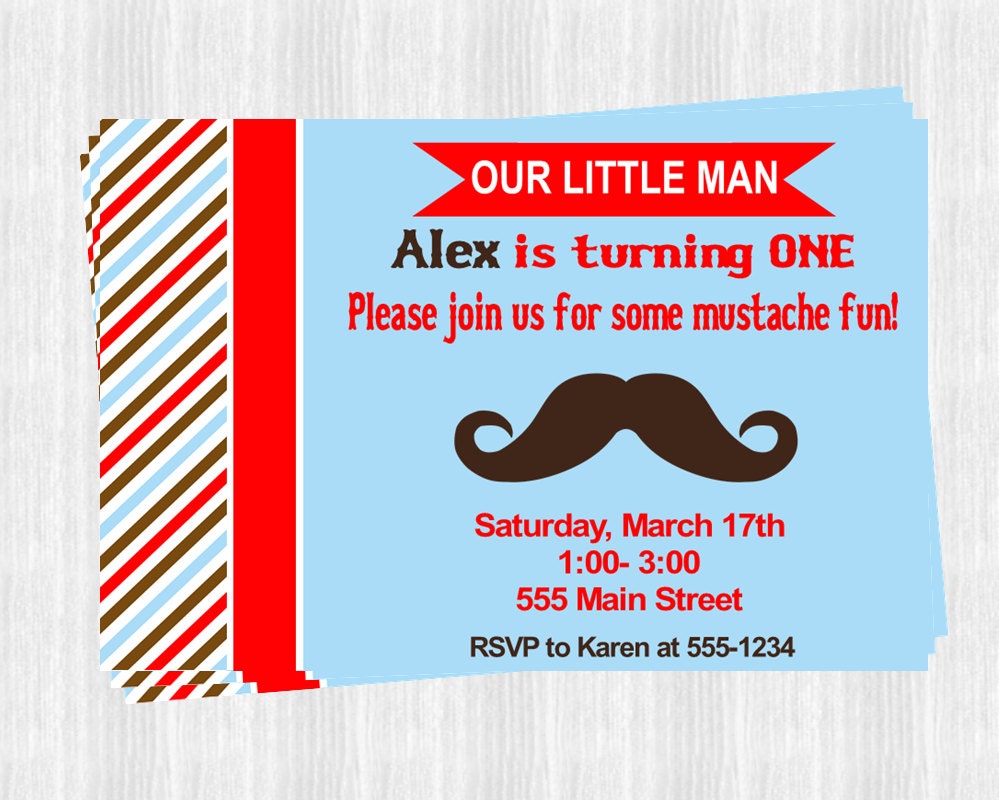 Little Man Mustache Birthday Invitations