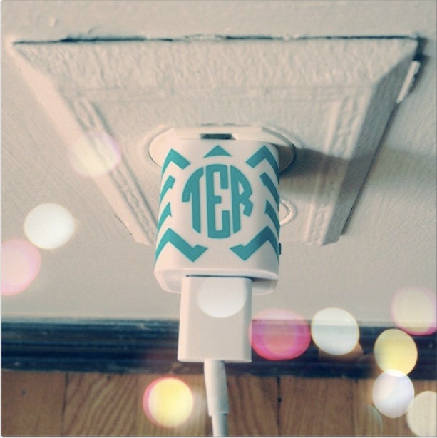 Monogram iPhone Charger Decal Sticker in Chevron