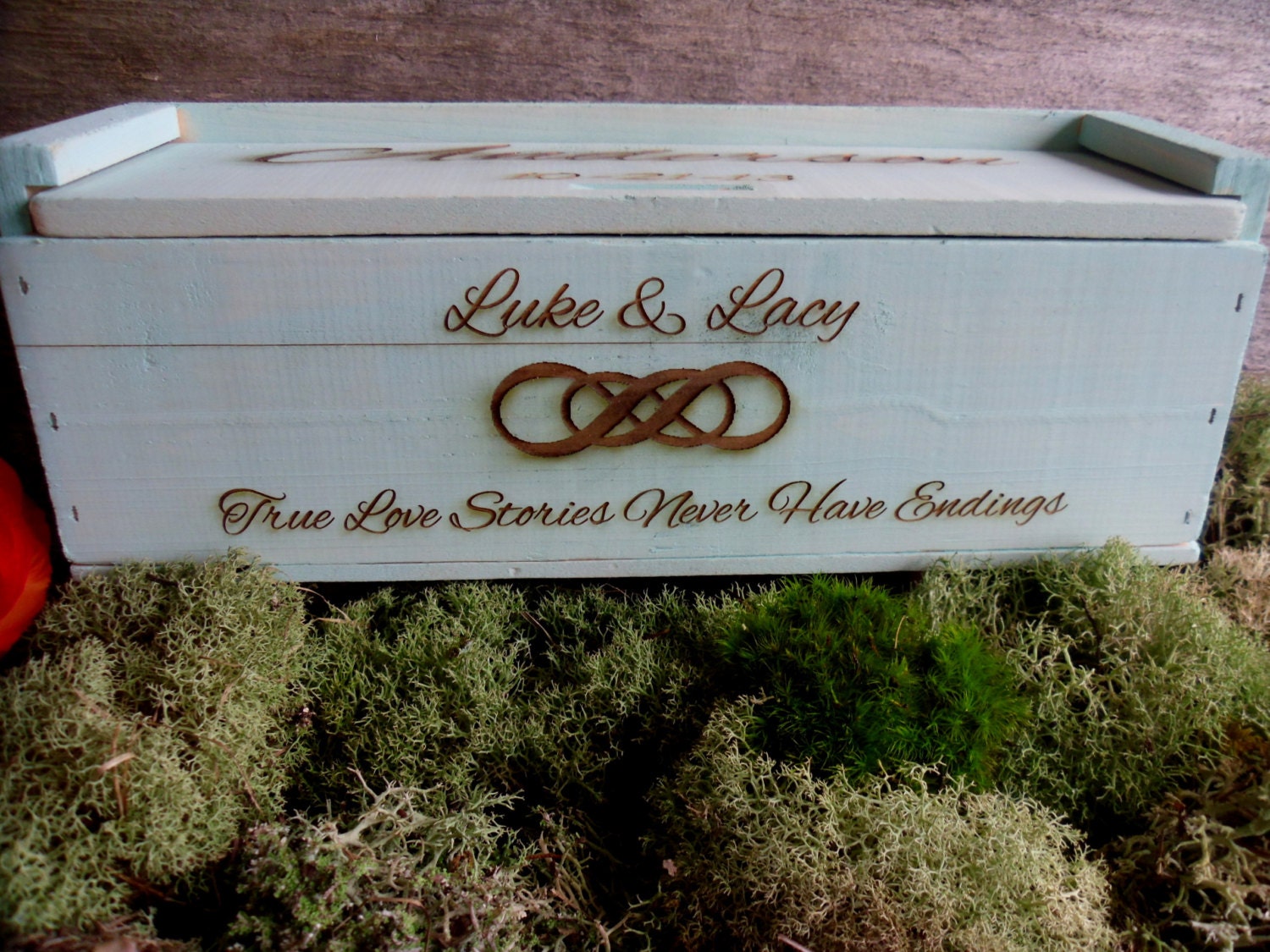 Wine Box for Rustic Wedding Ceremony or Gift Personalized with Infinity Circles - MossyHoller