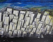 Fine Art Mixed Media Contemporary Modern Abstract Painting 11.7x8.3 " Sleeping City"