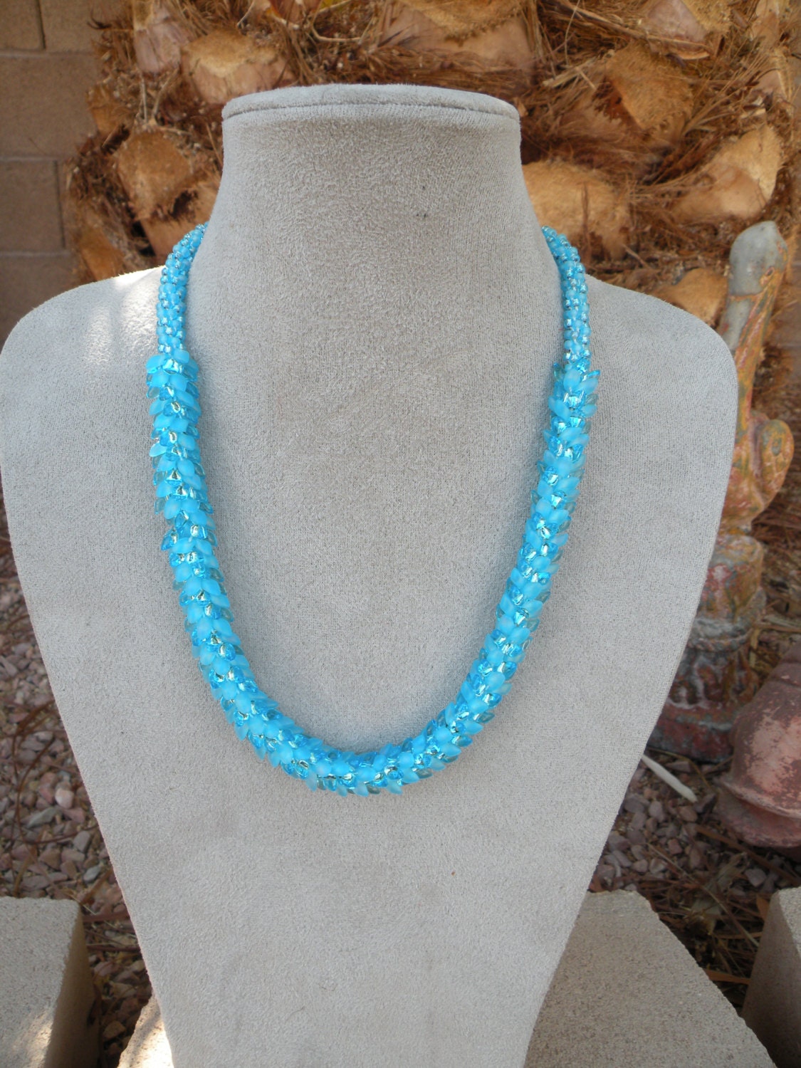 Blue Beaded Kumihimo Necklace With Magatama Beads