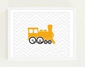 Digital Download Old Locomotive Train Typography Poster Print - 8x10 Chevron Gray Background - Old Locomotive Train Boys Room