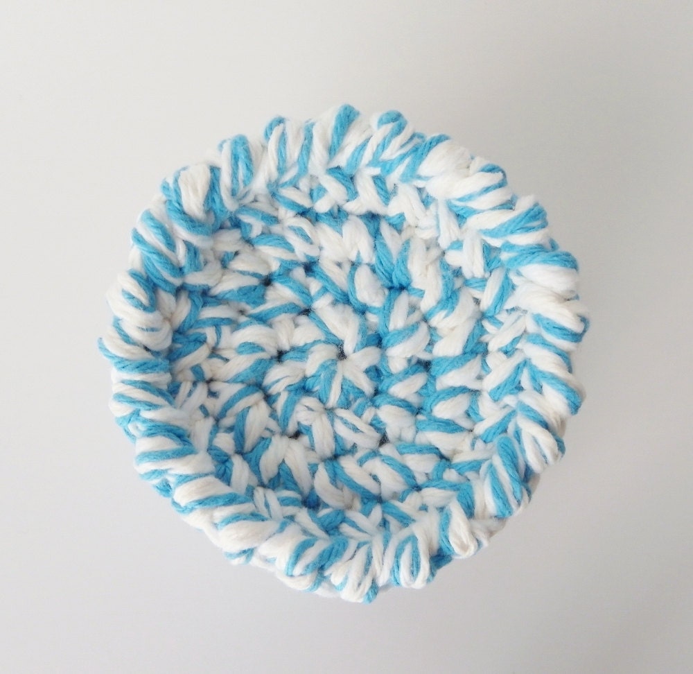 Drink Coasters Absorbent Handmade Set of 4 Aqua Crochet Cotton
