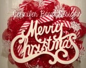 Merry Christmas Red and White Deco Mesh Wreath with Snowflakes and Candy Cane Ribbon