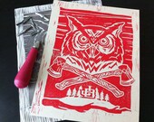 Night Owl - Linocut Print - Red Variant