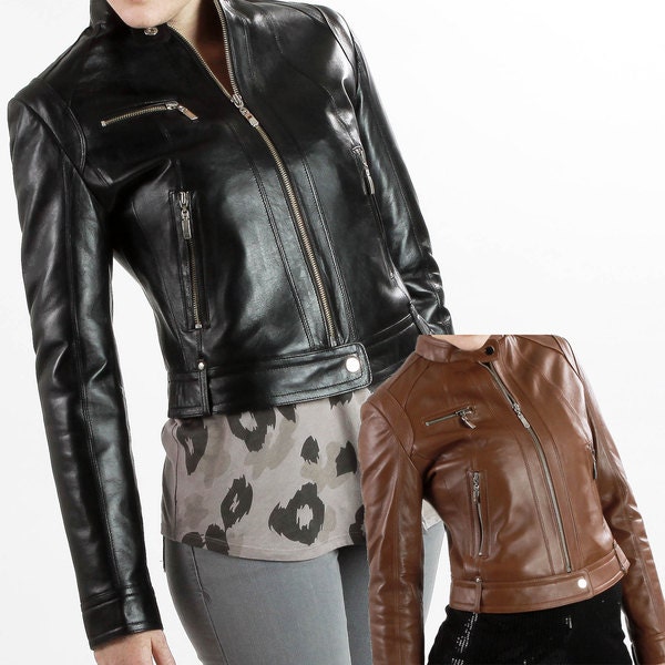 handmade women classic slim design leather Jacket, women Leather Jacket classic zip up closure and size zipper