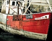 Fine Art Print Bright Red Rusty Boat Hull Carraig Bui 2 Reflected in Water Alongside Dock in Wales fPOE
