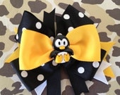 Polka Dot Penguin Boutique Bow with FREE Stretchy Headband