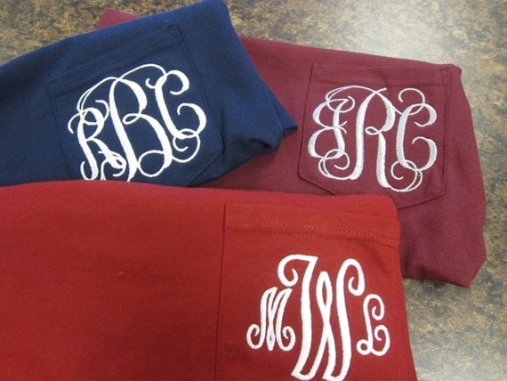 Monogrammed Pocket Tshirt- Long Sleeve    Great for Bridesmaids, Teens, Graduation, Best Friends, Greek, and Birthday Gifts