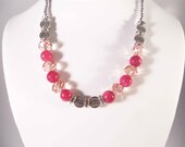 Summer pink rose crystal handmade beaded necklace, beadwork