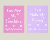Kids Wall Art, Baby Girl Nursery, Nursery Art Decor, Nursery Wall Art, Pink, Daisies, You Are My Sunshine, Set of 2, 8x10 Prints