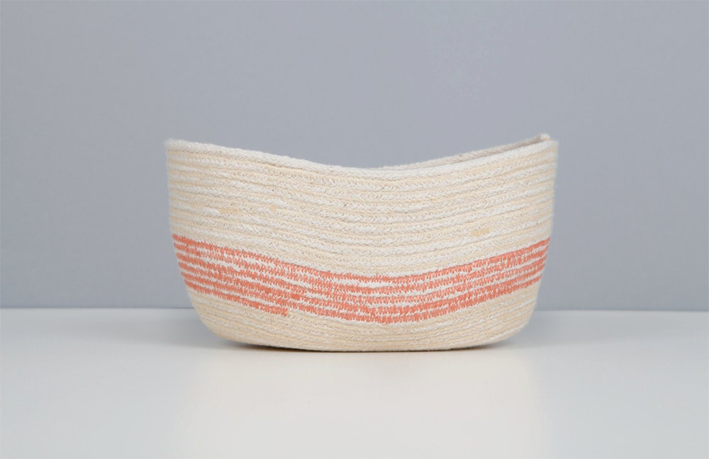 White and Orange Cotton Sash Cord Basket