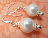 Classic White Pearl Drop Earrings, Wedding, Bride, bridesmaids jewelry Silver fishook earrings