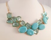 Turquoise Blue Colour Gems bib Necklace, Statement Jewelry,  Bubble Statement Necklace,Chunky Bubble Necklace