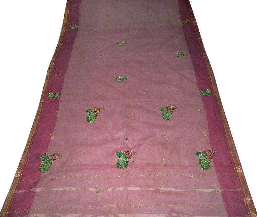Pure Cotton Vintage Saree Used Quilt Wrap Home Decor Scrap Sewing Recycled Hand Beaded Fabric Patch Work Women Crafted Designer Sari