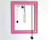 Pink Ring Necklace Jewelry Holder Organizer Frame Upcycled and Repurposed