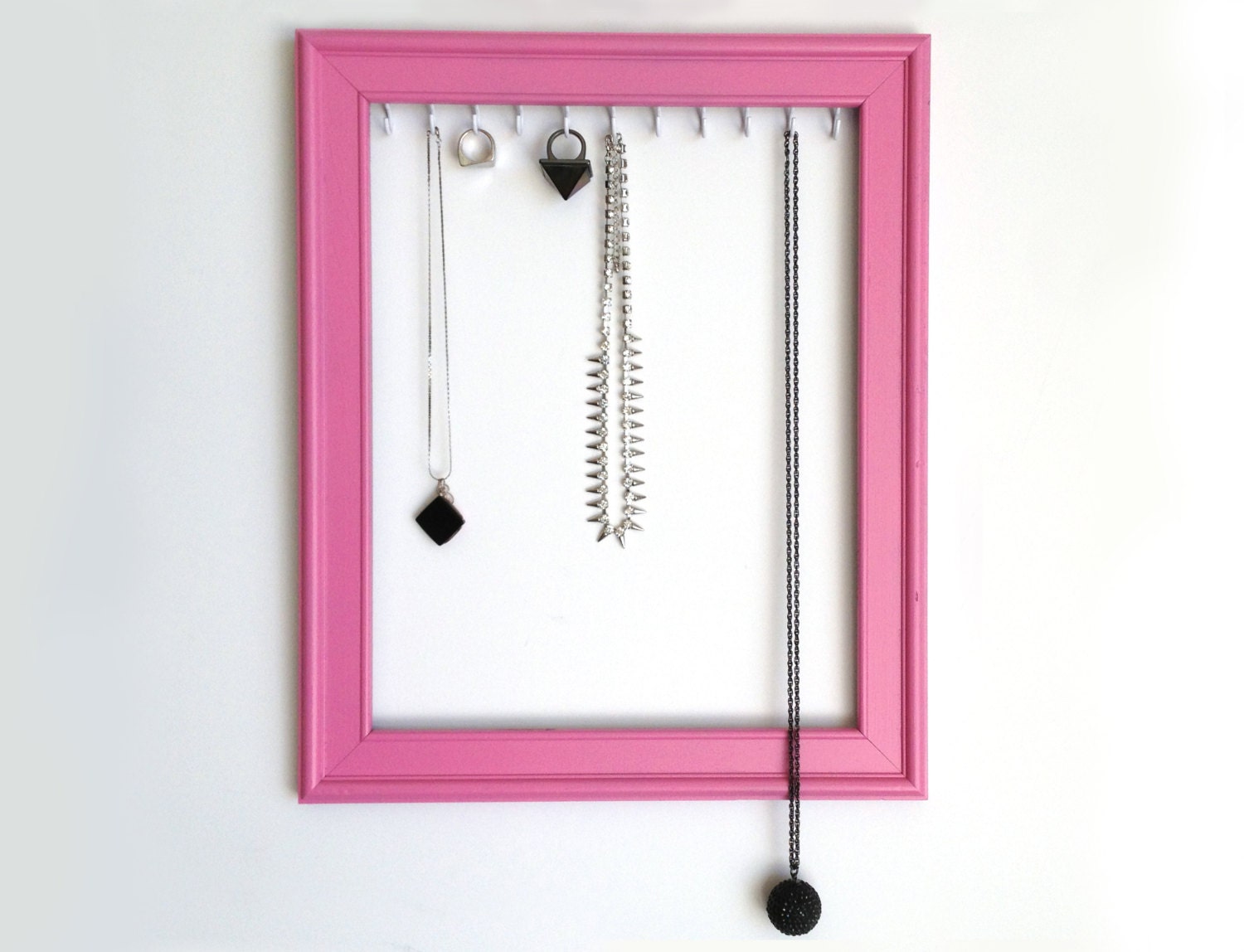 Pink Ring Necklace Jewelry Holder Organizer Frame Upcycled and Repurposed