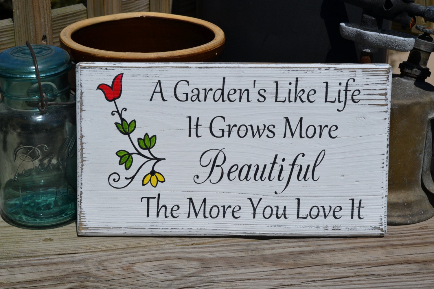 Garden Decor, Home Outdoor Decor, Yard Decor, Porch Decor, Home Sign, Reclaimed Beach Wood Hand Painted Sign