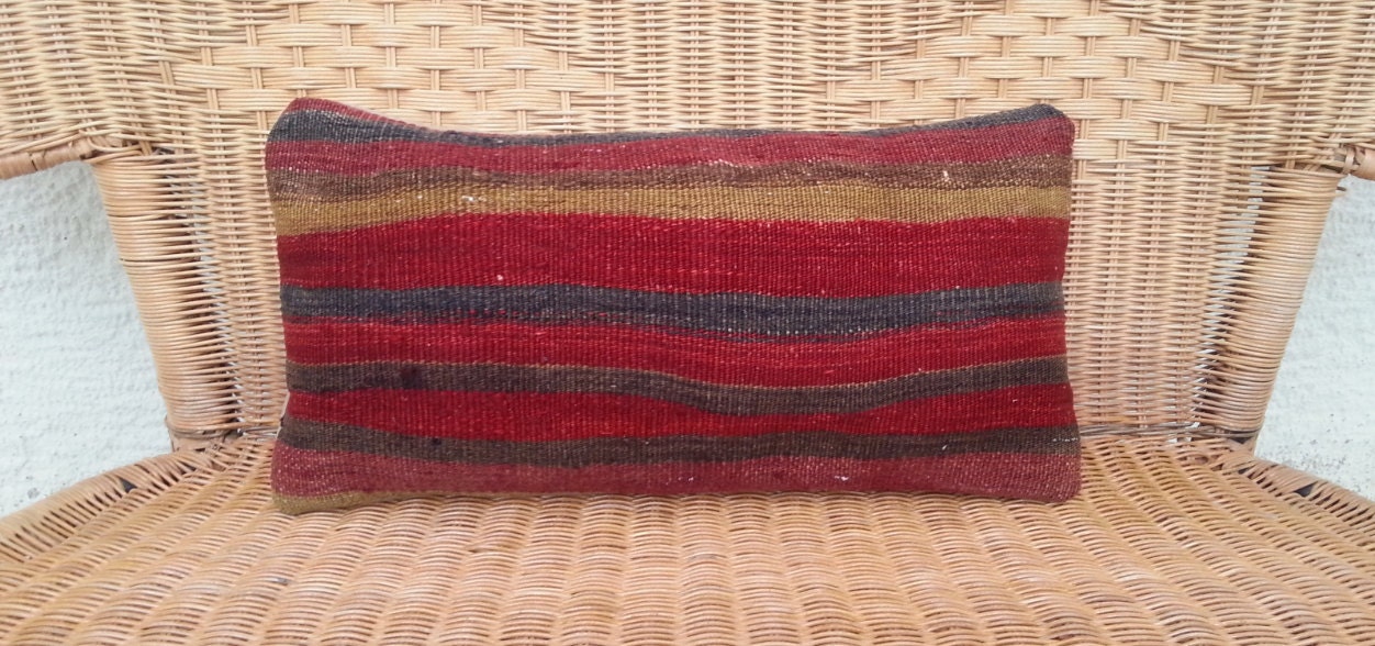 SALE:10x20 inch,Vintage Home Decor Multicolor Striped Turkish Kilim Pillow,Decorative Bolster Kilim Pillow Cover,Lumbar Kilim Pillow.