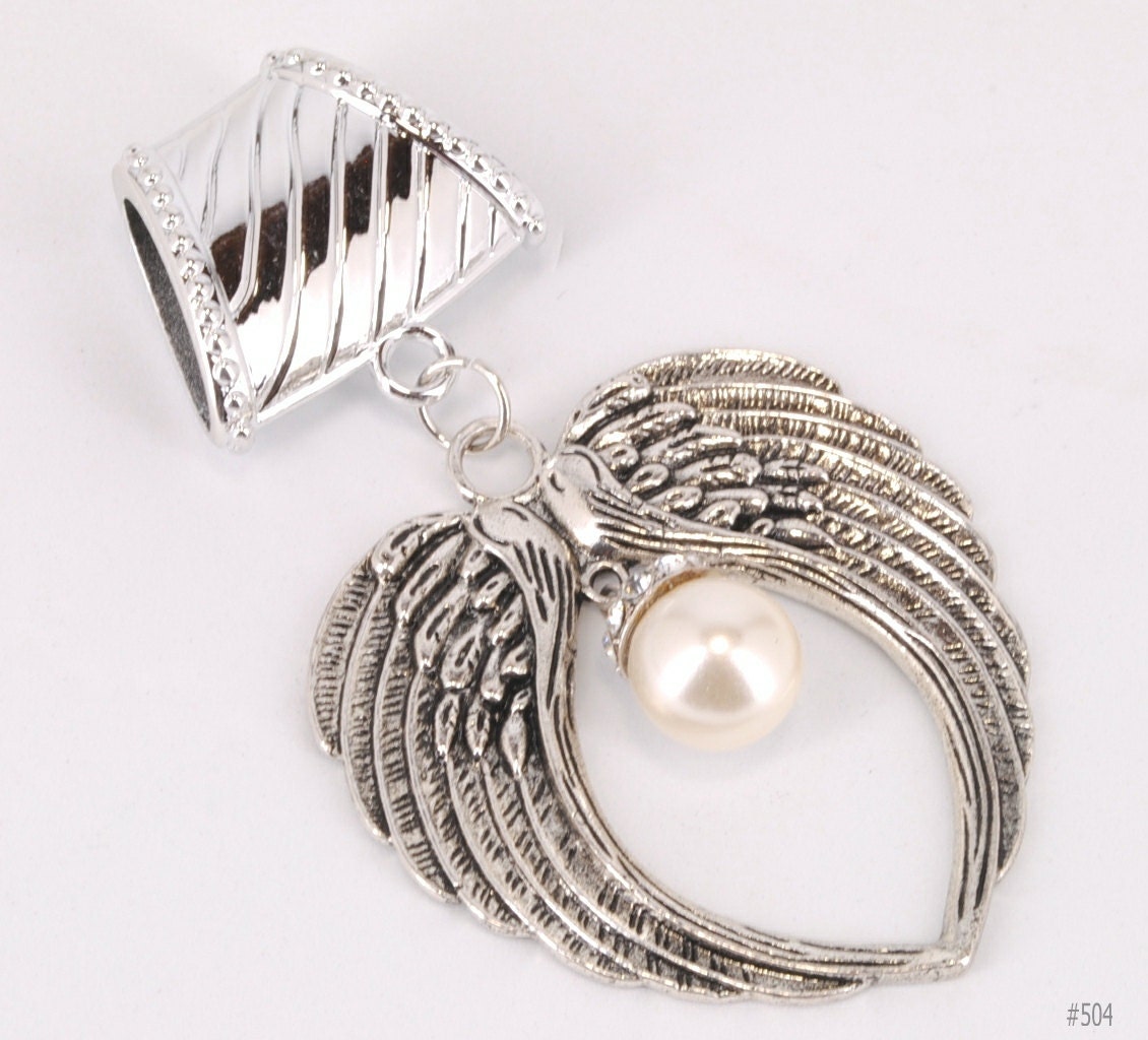 Pendant Pearl Rhinestone Bling Angel Wings Filigree Scarf Scarves Charm Slide Bail Jewelry by Fashion Designs 4 U