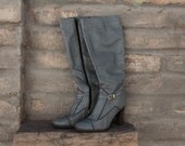 Awesome grey stacked heel knee high leather boots / women's 8 39