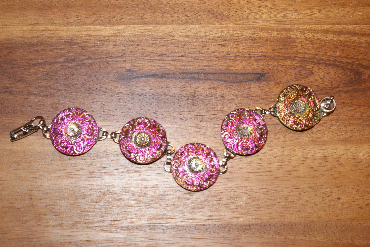 Iridescent Czech Glass Button Bracelet