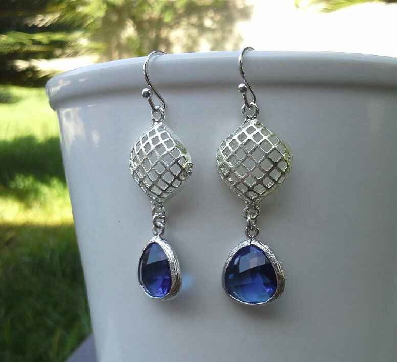 Montana Blue Crystal Silver Diamond Drop Earrings, Dangle Earrings, Wedding Jewelry, Birthday gift, Bridesmaids gift, Bridal jewelry
