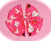 Huge Hot Pink Hello Kitty Cupcake Strawberry Ichigo Print Fabric Kawaii Sweet Lolita Hair Bow With Heart Gems and Bejeweled Cupcake Center