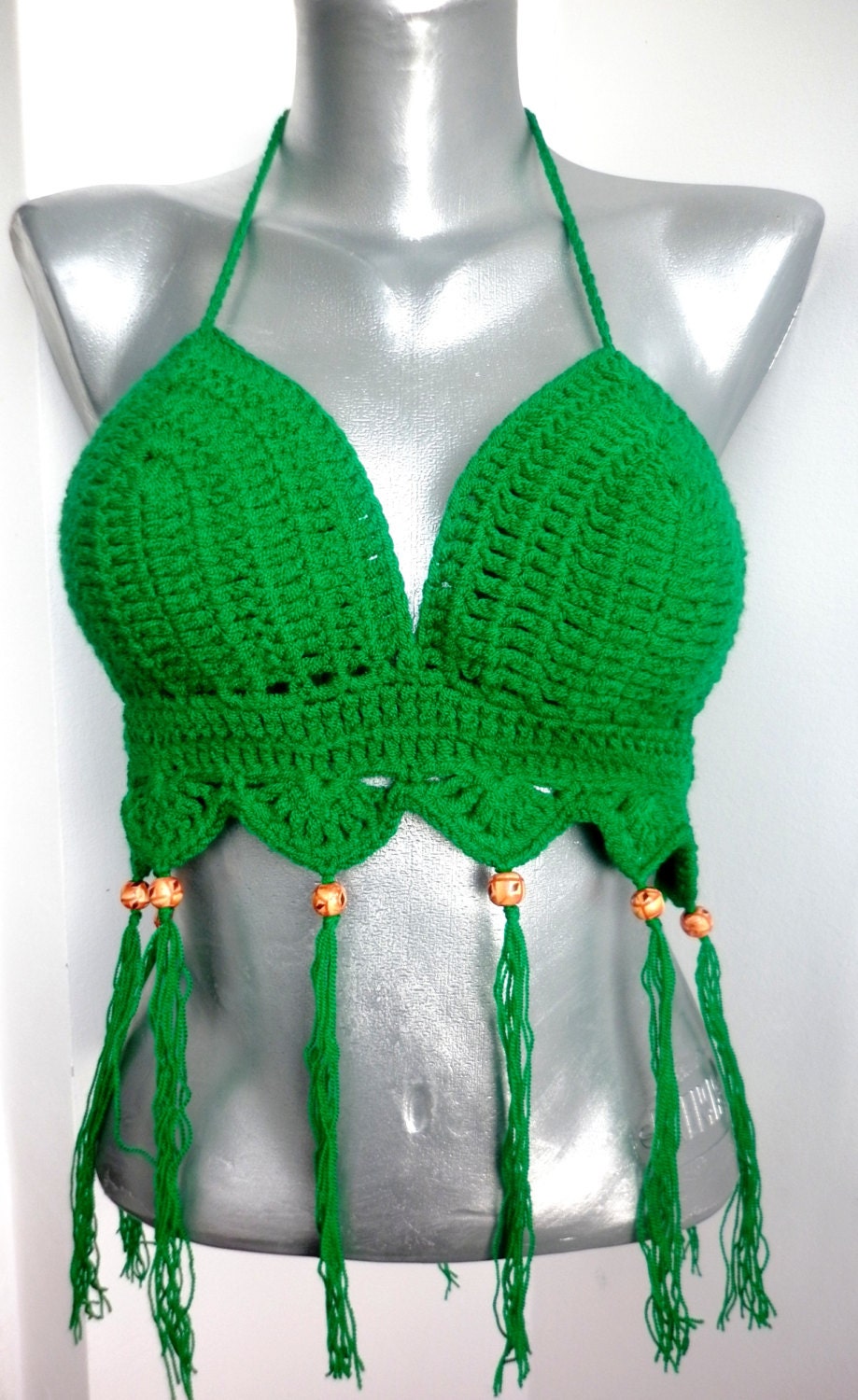Summer Sexy Crochet Bra Handmade Green Wood Bead Crop Top Yoga Tank Hippie Bohemian Summer Bikini Crochet Festival Top Party Corset