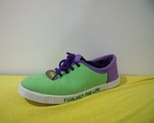 VINTAGE sport shoes. Punk HIPSTER sneakers. Man Woman tennis shoes. Green-purple beach style canvas shoes. mens 8.5