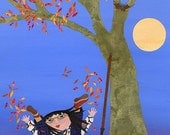 Fall Season: Harvest Moon, collage painting print, by ConstanceAndersonArt