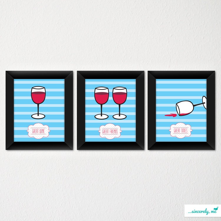 Modern Wine Glass Art Print / Great Gift for any Occasion / Kitchen Décor / Choice of color / Set of 3