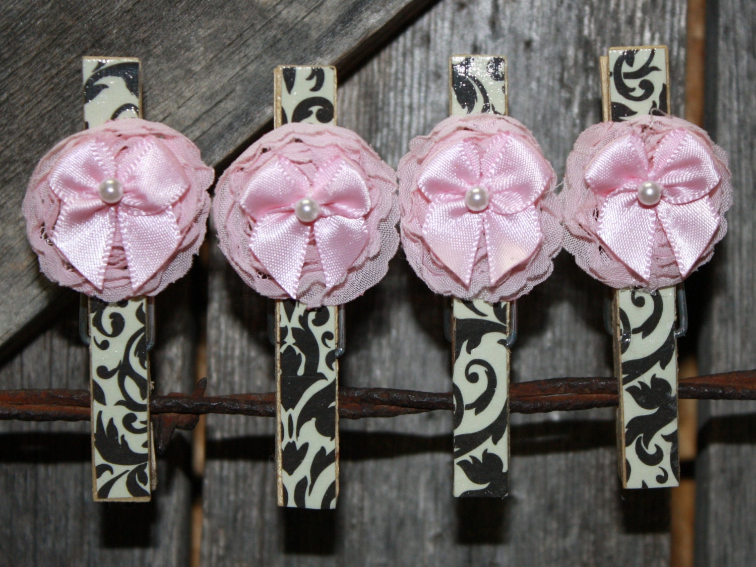 Pink Bow Damask Decorative Clothespins