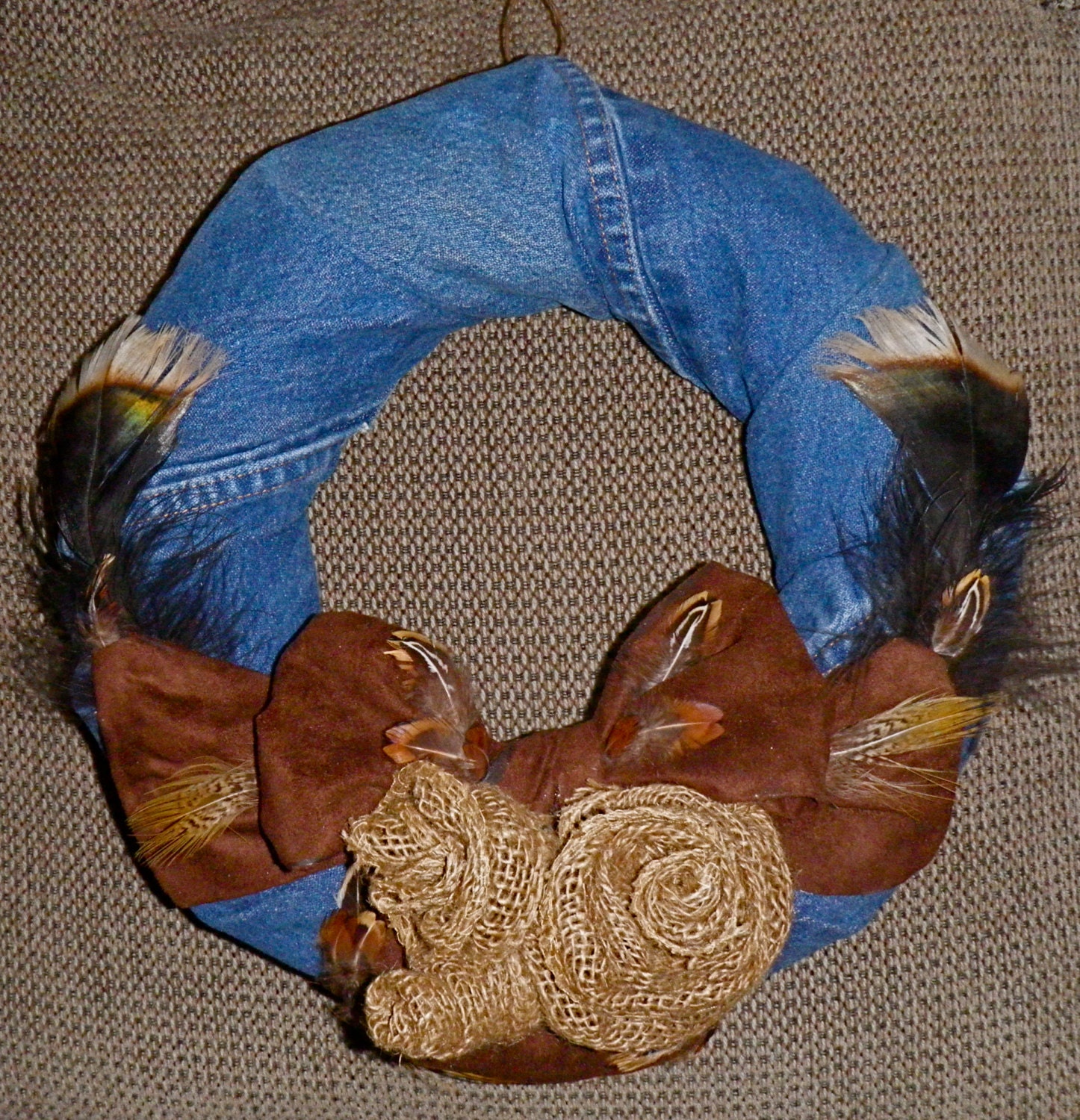 Rustic Ranch Cabin Wreath with Burlap Fabric Roses