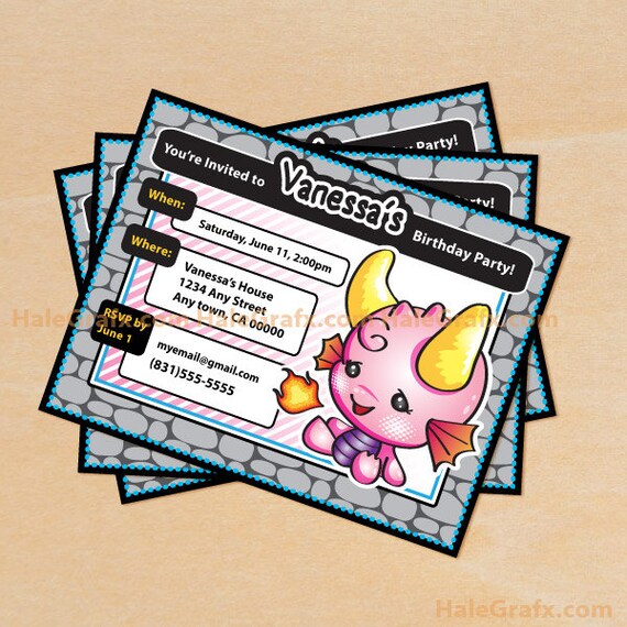 Pink Dragon Birthday Invitations Printable, DIY File Il_570xn