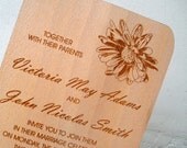 Wooden Engraved Wedding Invitation - Real Wood Invitation 5" x 7" - Rustic Wedding Invitation - Luxury Laser Engraved Invitation - The Daisy